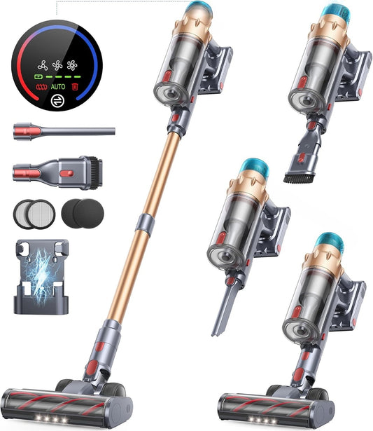 Cordless Vacuum Cleaner, 650W 55KPA 70 Mins Runtime Self-Standing Vacuum Cleaners for Home, Stick Vacuum with Charging Dock Station Removable Battery, Handheld Vacuum for Pet Hair/Carpet/Floor
