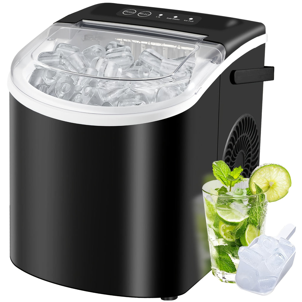 Countertop Ice Maker with Handle, Produces 29 Pounds of Ice in 24 Hours, Makes 9 Ice Cubes in 6 Minutes. Portable Ice Maker Comes with a Basket And Ice Scoop