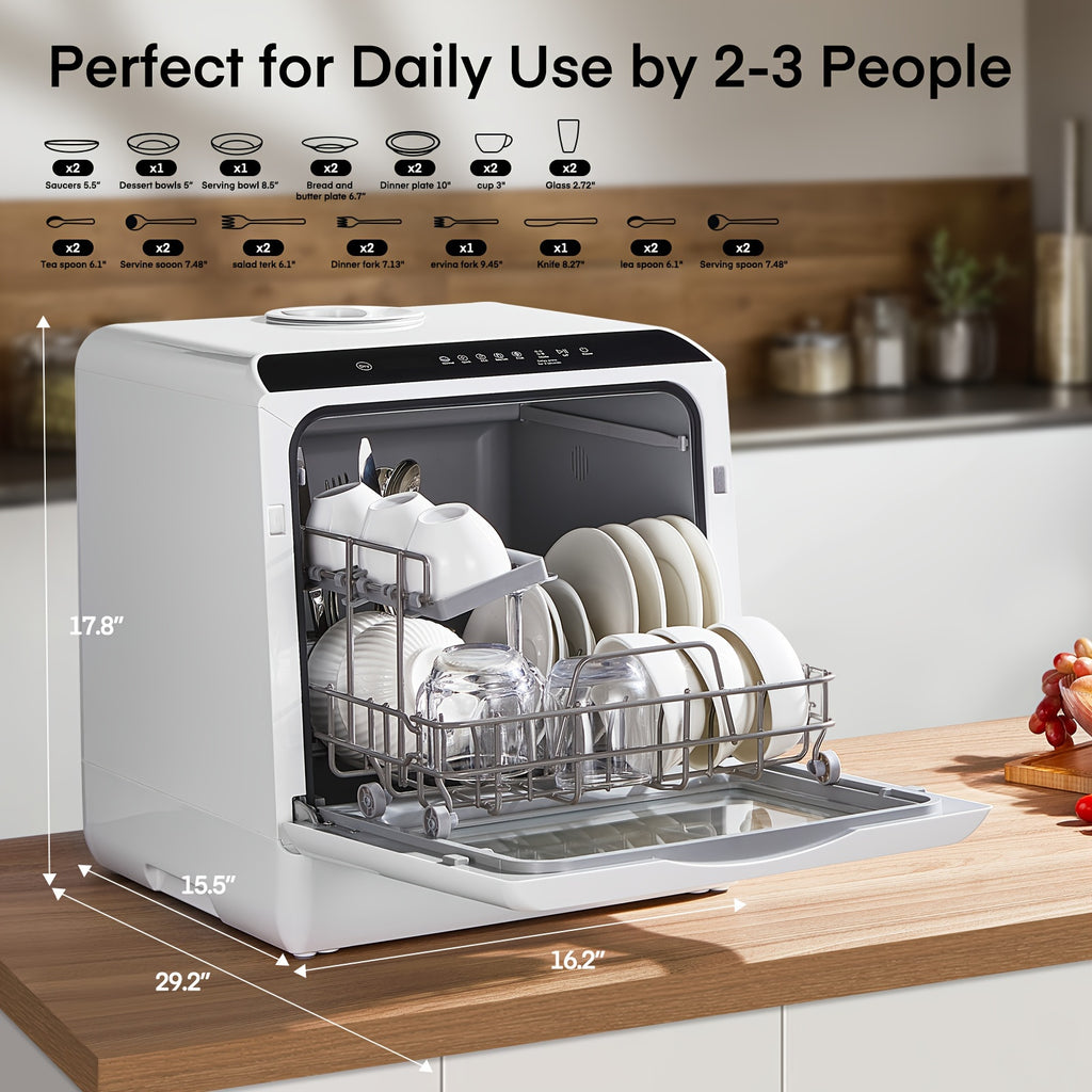 Countertop Dishwasher, No Hookup Needed, 6 Programs, Dual Spray, High-Temp & Air-Dry & Timeing Function, Portable Dishwasher Countertop with 1.32gal Built-in Water Tank, Mini Dishwasher for Home, Apartments, RVs