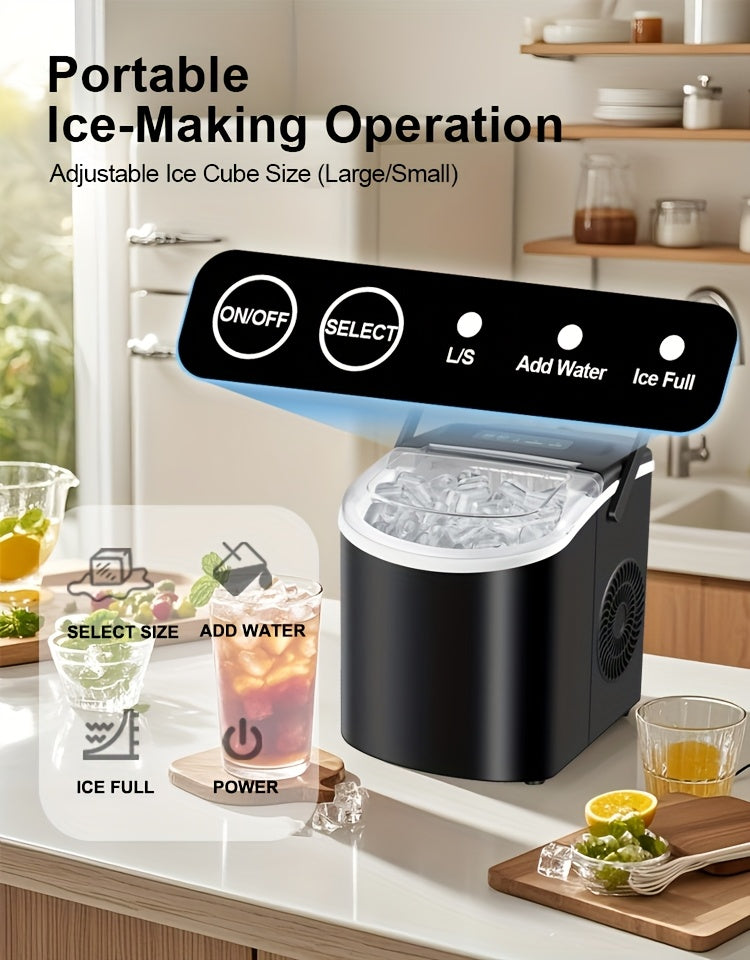 Countertop Ice Maker with Handle, Produces 29 Pounds of Ice in 24 Hours, Makes 9 Ice Cubes in 6 Minutes. Portable Ice Maker Comes with a Basket And Ice Scoop