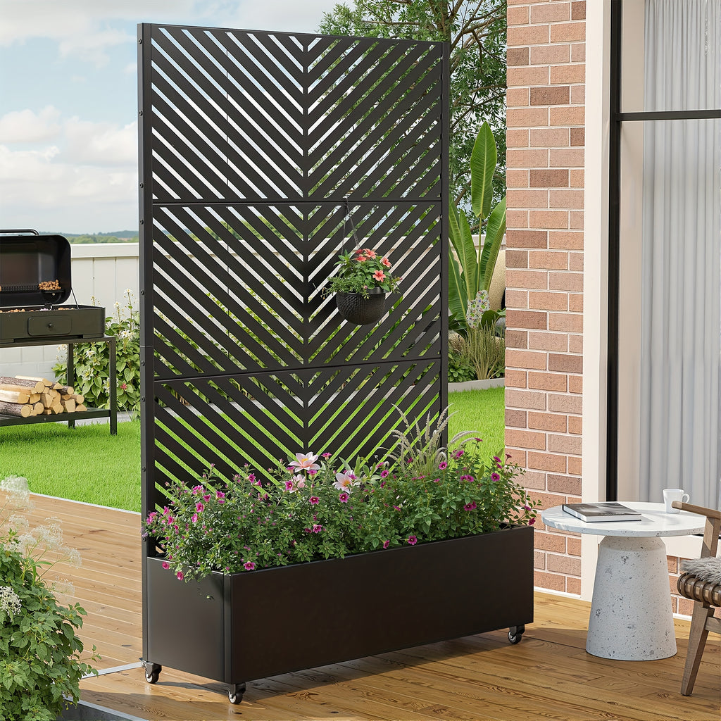 Iron Art Black Planter Box with Climbing Frame (Star 01) 183*120*40cm Thickness 6mm