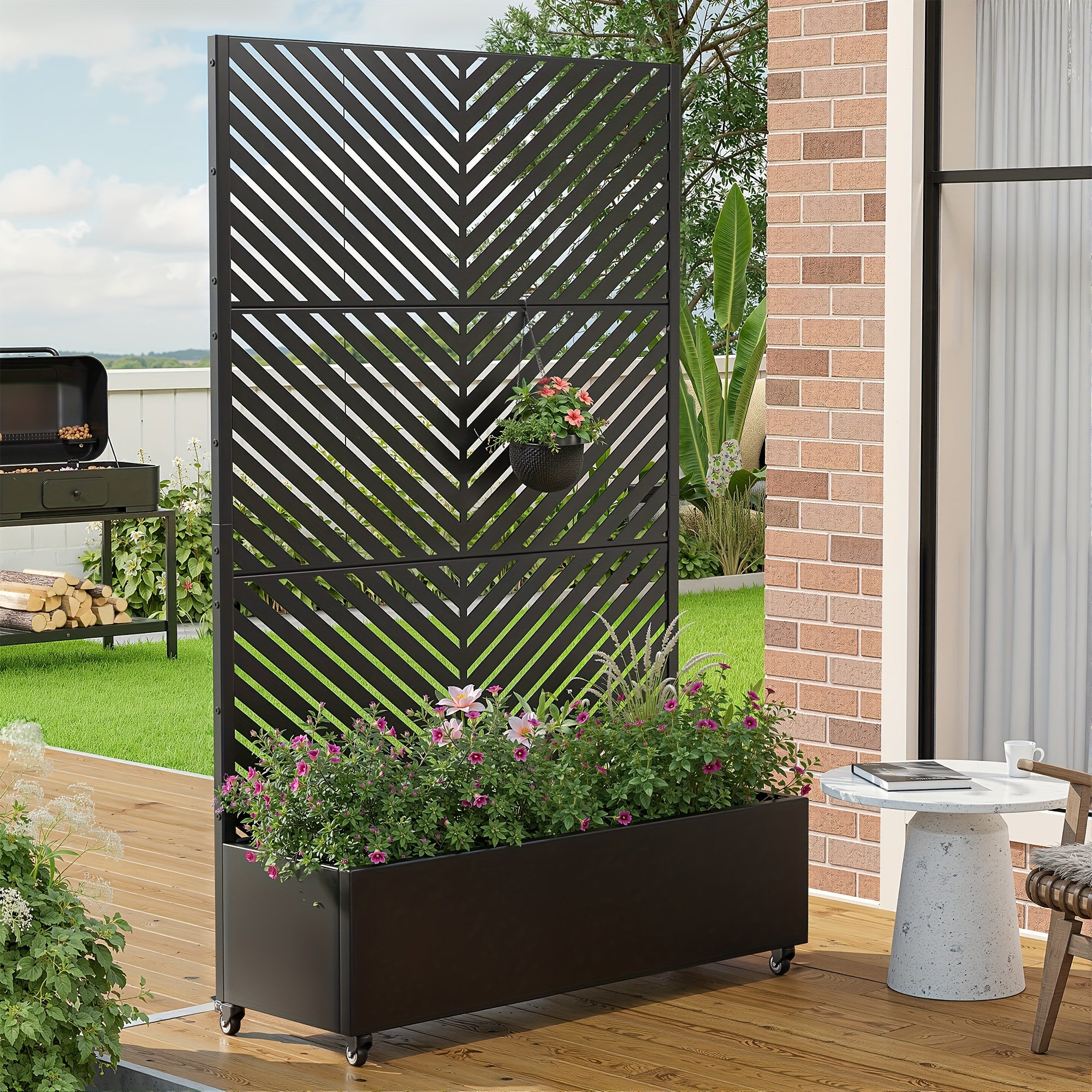 Iron Art Black Planter Box with Climbing Frame (Star 01) 183*120*40cm Thickness 6mm