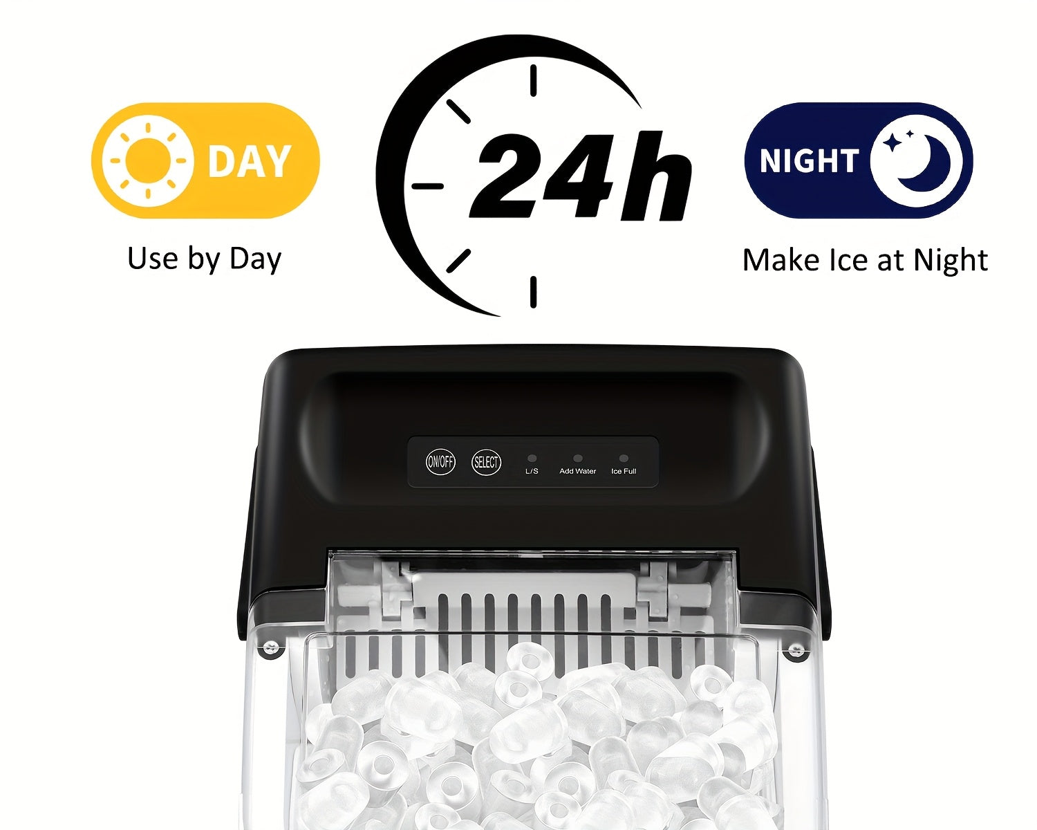 Countertop Ice Maker with Handle, Produces 29 Pounds of Ice in 24 Hours, Makes 9 Ice Cubes in 6 Minutes. Portable Ice Maker Comes with a Basket And Ice Scoop