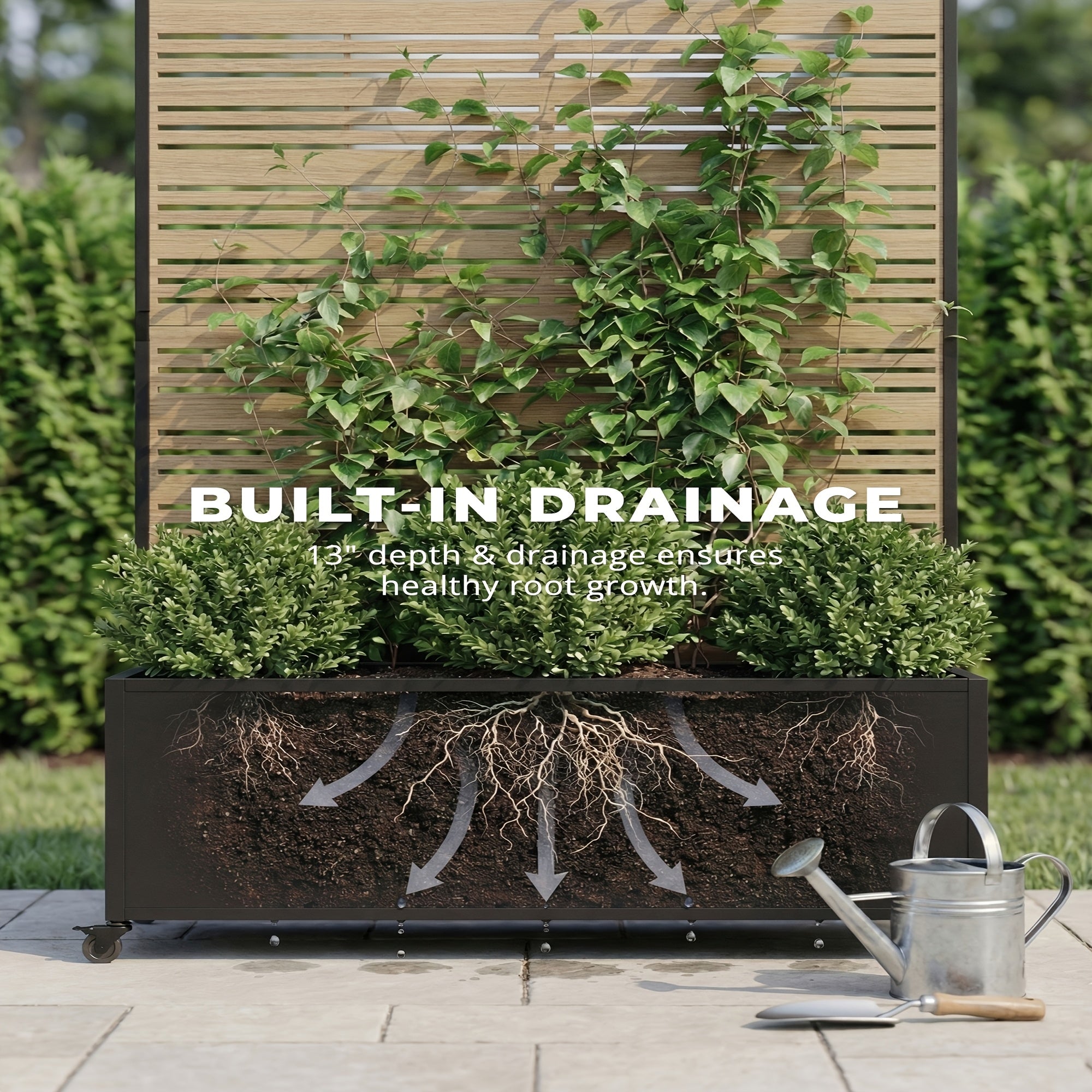 Iron Art Black Planter Box with Climbing Frame (Star 01) 183*120*40cm Thickness 6mm