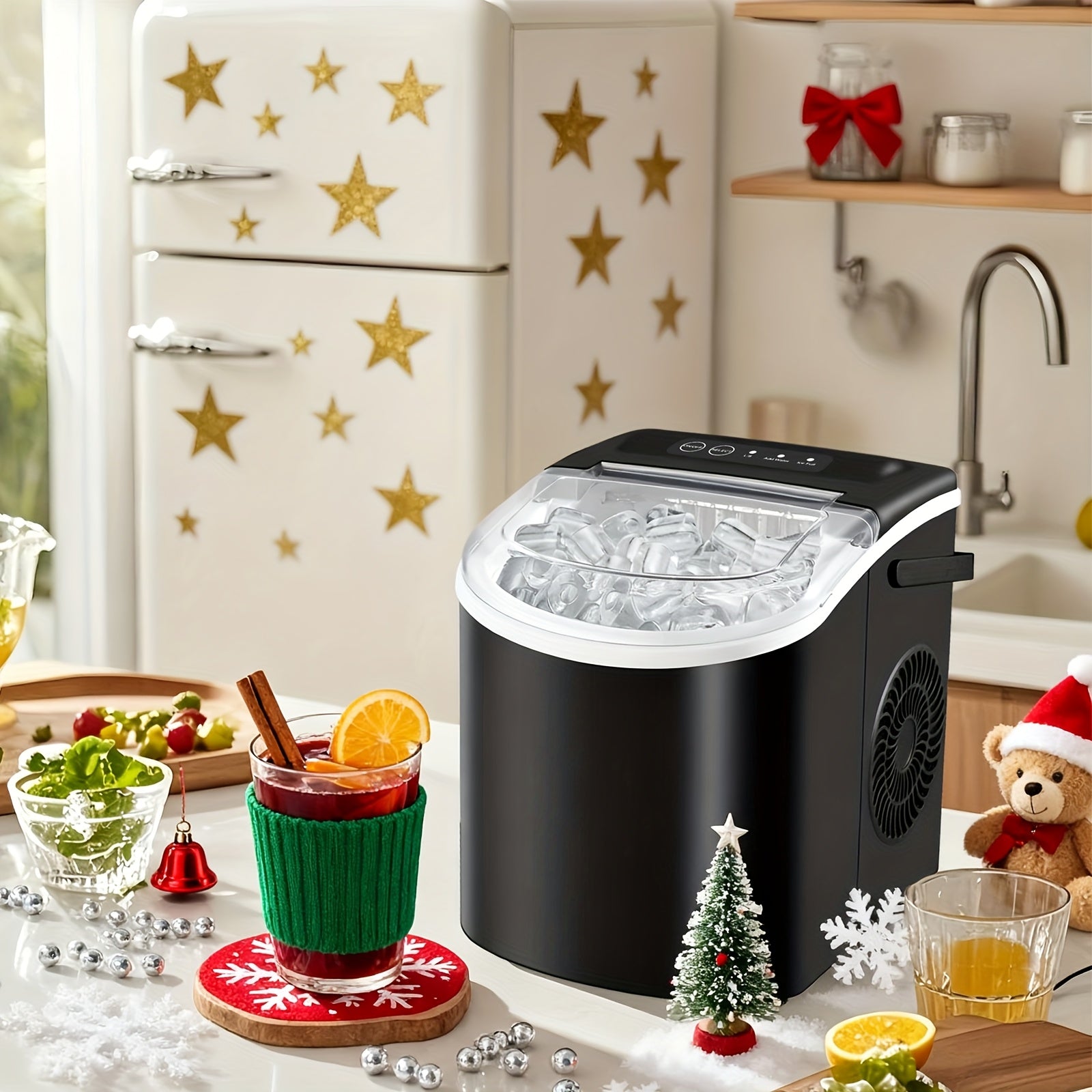 Countertop Ice Maker with Handle, Produces 29 Pounds of Ice in 24 Hours, Makes 9 Ice Cubes in 6 Minutes. Portable Ice Maker Comes with a Basket And Ice Scoop