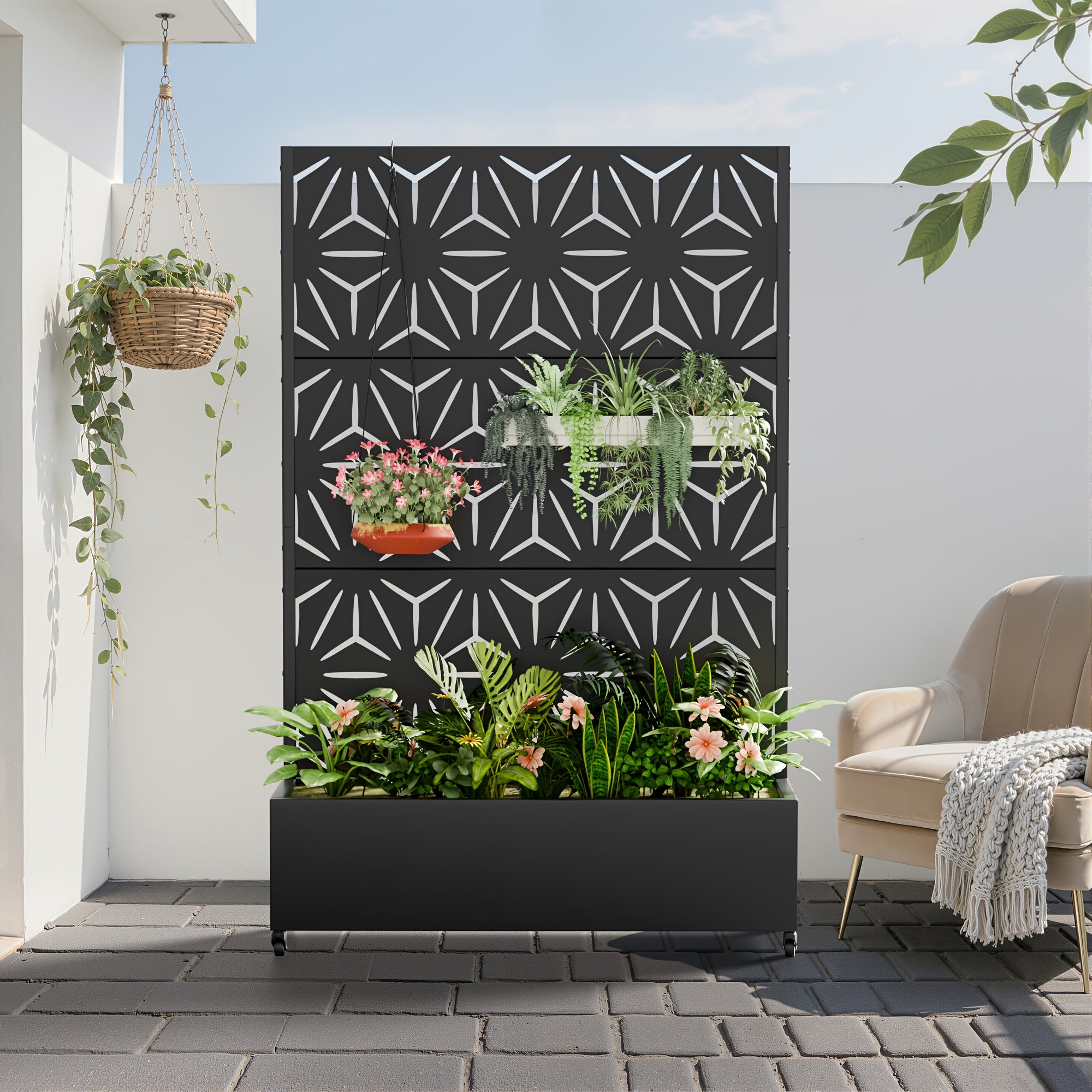 Iron Art Black Planter Box with Climbing Frame (Star 01) 183*120*40cm Thickness 6mm