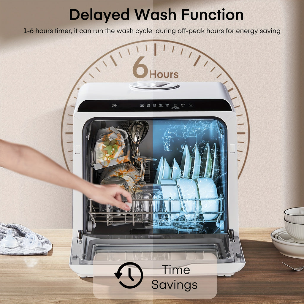 Countertop Dishwasher, No Hookup Needed, 6 Programs, Dual Spray, High-Temp & Air-Dry & Timeing Function, Portable Dishwasher Countertop with 1.32gal Built-in Water Tank, Mini Dishwasher for Home, Apartments, RVs