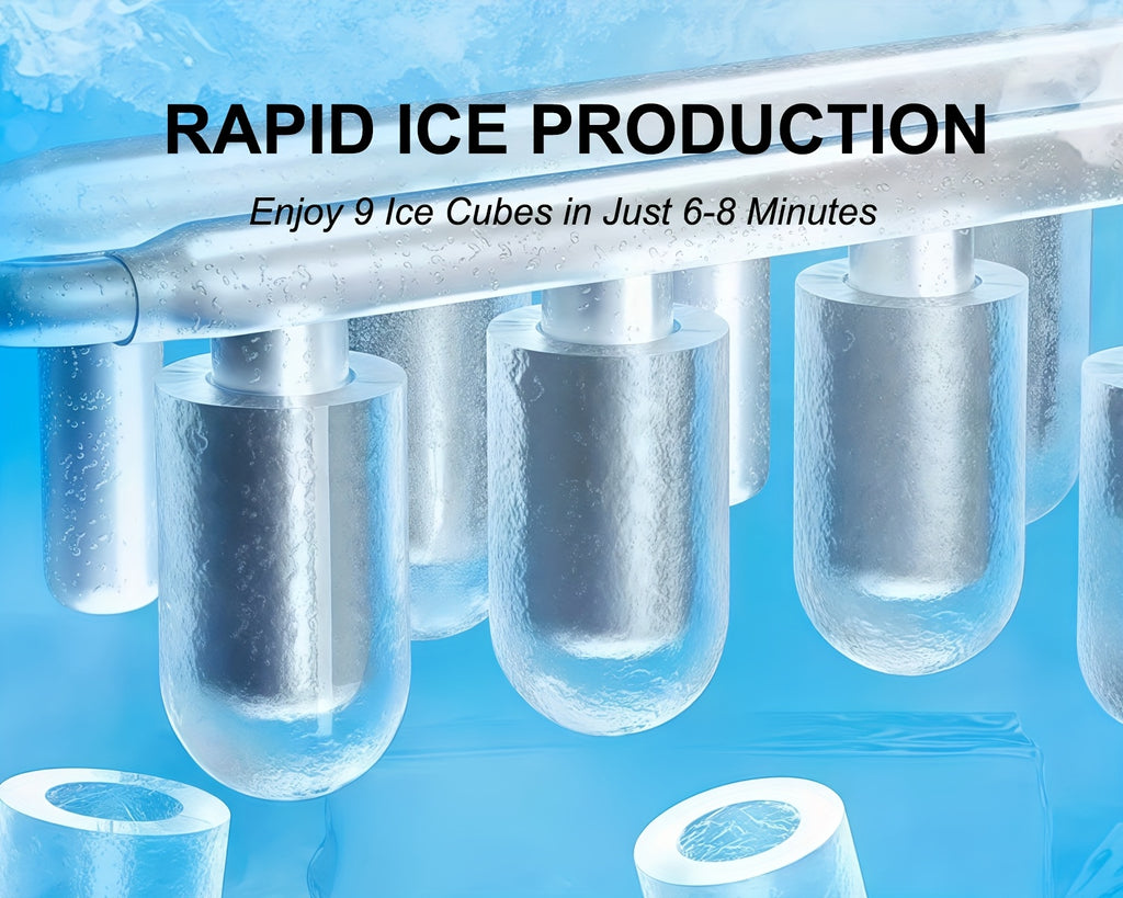 Countertop Ice Maker with Handle, Produces 29 Pounds of Ice in 24 Hours, Makes 9 Ice Cubes in 6 Minutes. Portable Ice Maker Comes with a Basket And Ice Scoop