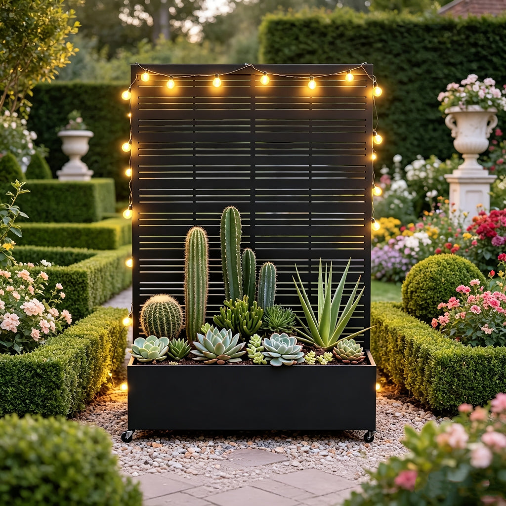 Iron Art Black Planter Box with Climbing Frame (Star 01) 183*120*40cm Thickness 6mm