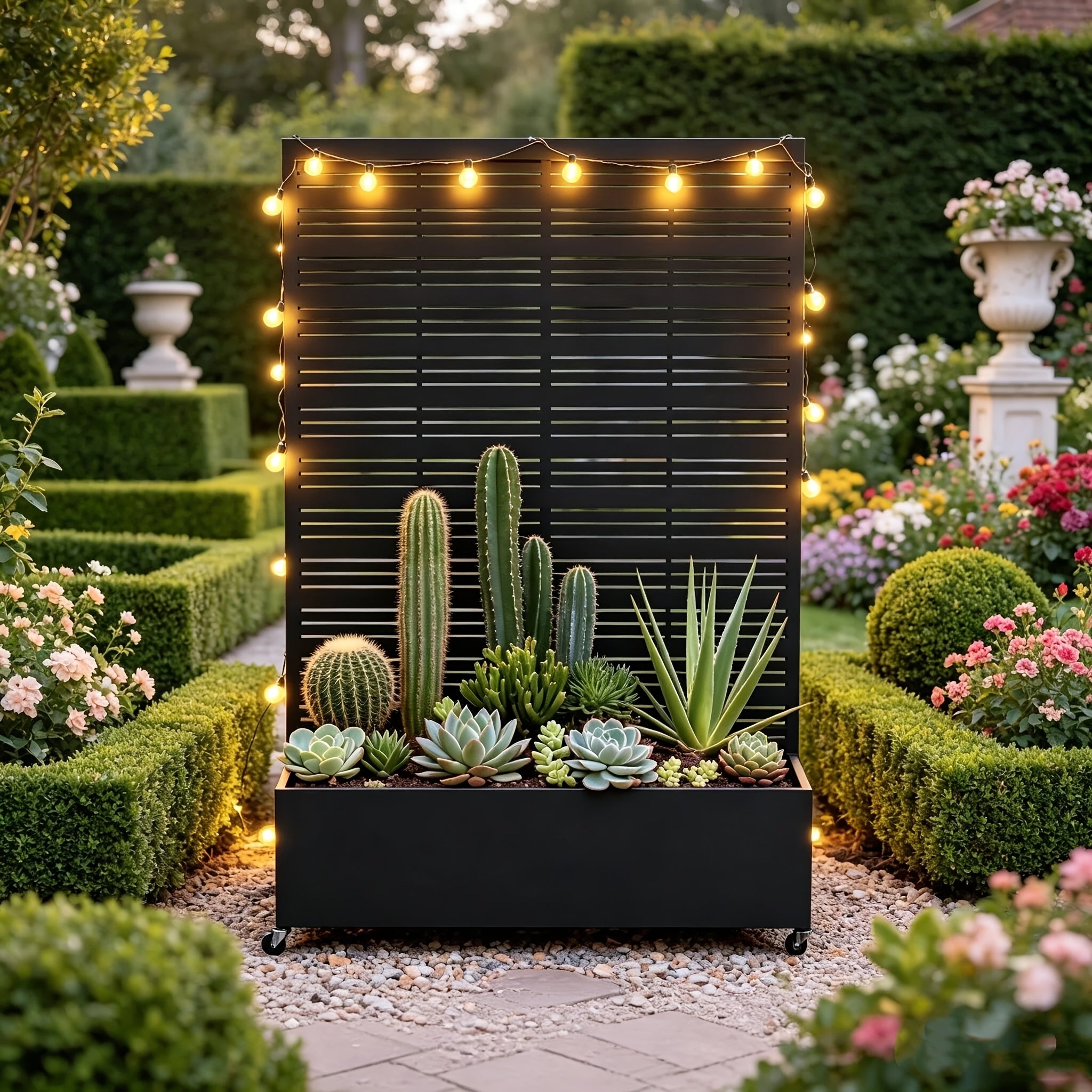Iron Art Black Planter Box with Climbing Frame (Star 01) 183*120*40cm Thickness 6mm
