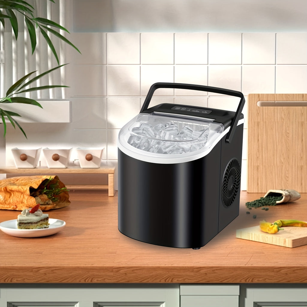 Countertop Ice Maker with Handle, Produces 29 Pounds of Ice in 24 Hours, Makes 9 Ice Cubes in 6 Minutes. Portable Ice Maker Comes with a Basket And Ice Scoop