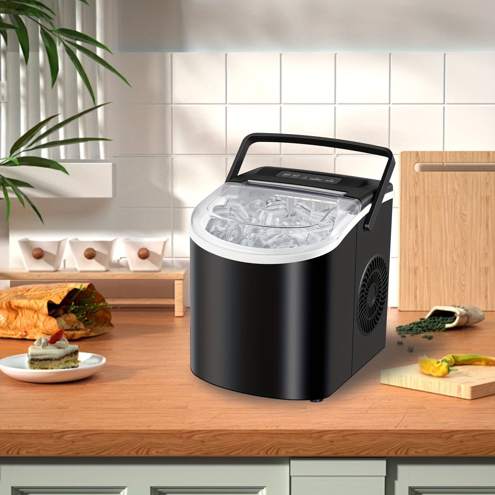 Countertop Ice Maker with Handle, Produces 29 Pounds of Ice in 24 Hours, Makes 9 Ice Cubes in 6 Minutes. Portable Ice Maker Comes with a Basket And Ice Scoop