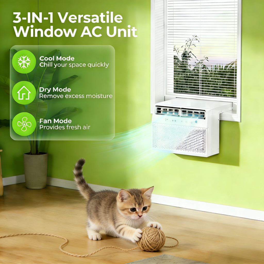 3-in-1 Window Air Conditioner (5,000/10,000 BTU) – Fast Cooling & Dehumidifier with 24H Timer