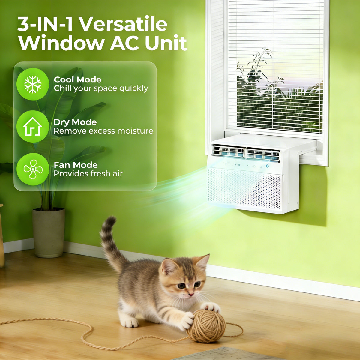 3-in-1 Window Air Conditioner (5,000/10,000 BTU) – Fast Cooling & Dehumidifier with 24H Timer