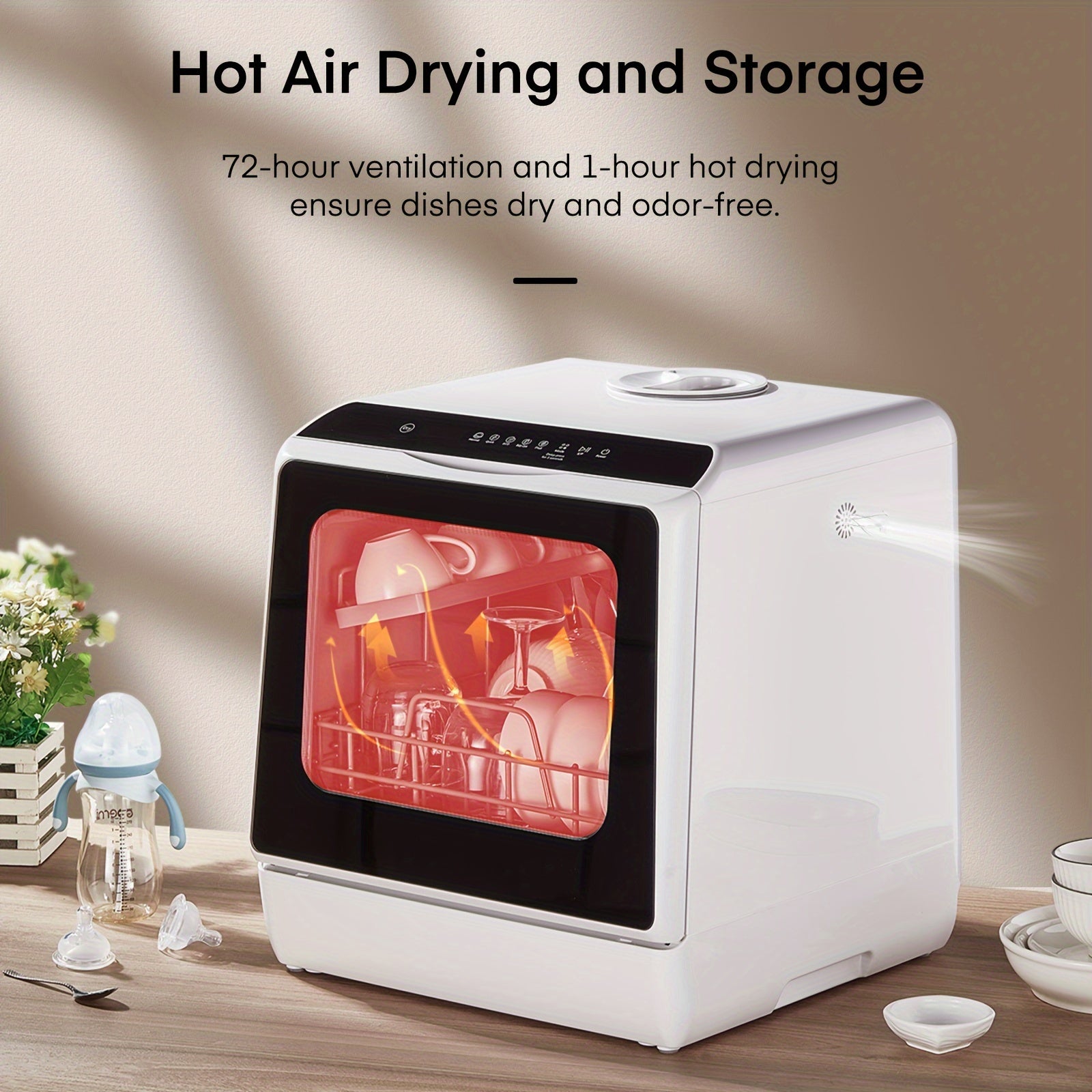 Countertop Dishwasher, No Hookup Needed, 6 Programs, Dual Spray, High-Temp & Air-Dry & Timeing Function, Portable Dishwasher Countertop with 1.32gal Built-in Water Tank, Mini Dishwasher for Home, Apartments, RVs