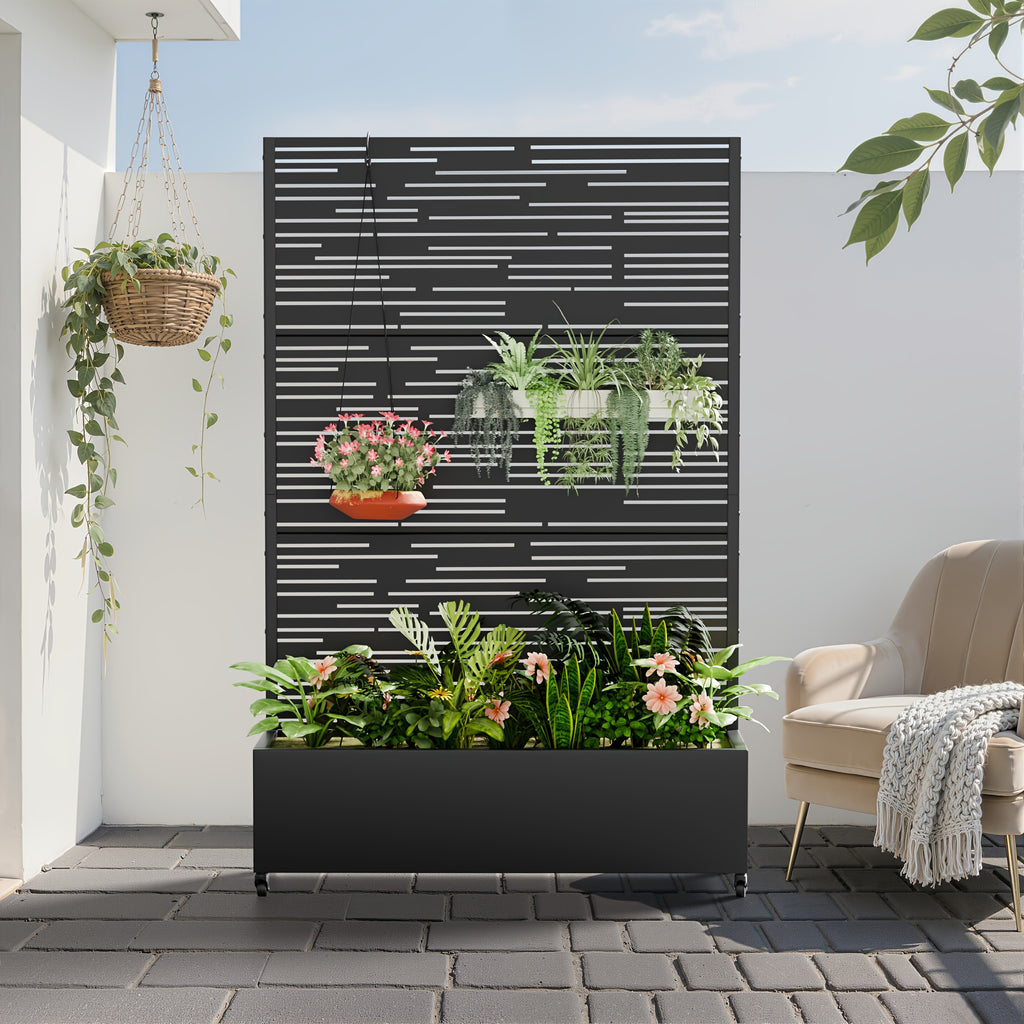 Iron Art Black Planter Box with Climbing Frame (Star 01) 183*120*40cm Thickness 6mm