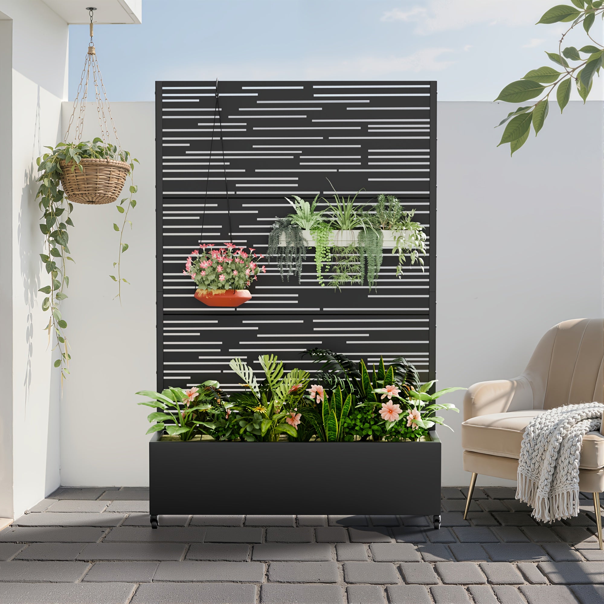 Iron Art Black Planter Box with Climbing Frame (Star 01) 183*120*40cm Thickness 6mm