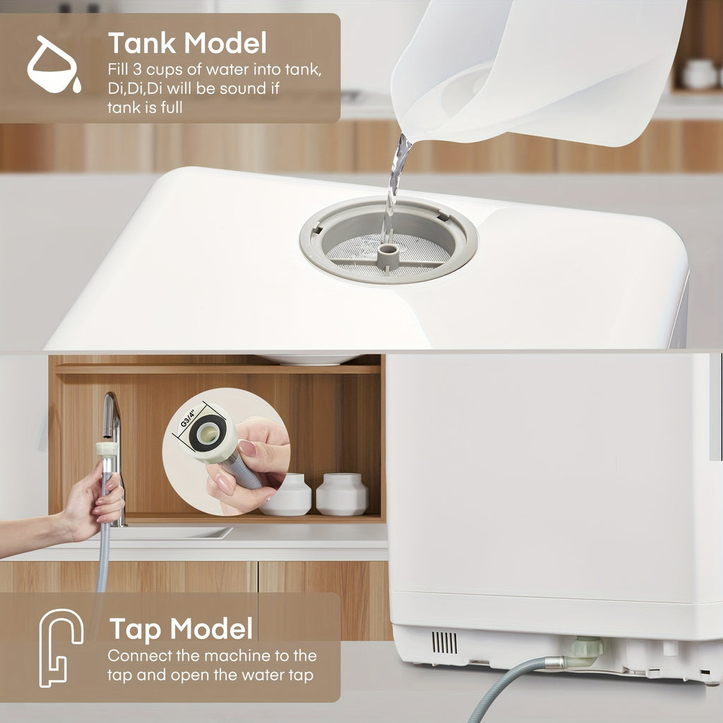 Countertop Dishwasher, No Hookup Needed, 6 Programs, Dual Spray, High-Temp & Air-Dry & Timeing Function, Portable Dishwasher Countertop with 1.32gal Built-in Water Tank, Mini Dishwasher for Home, Apartments, RVs