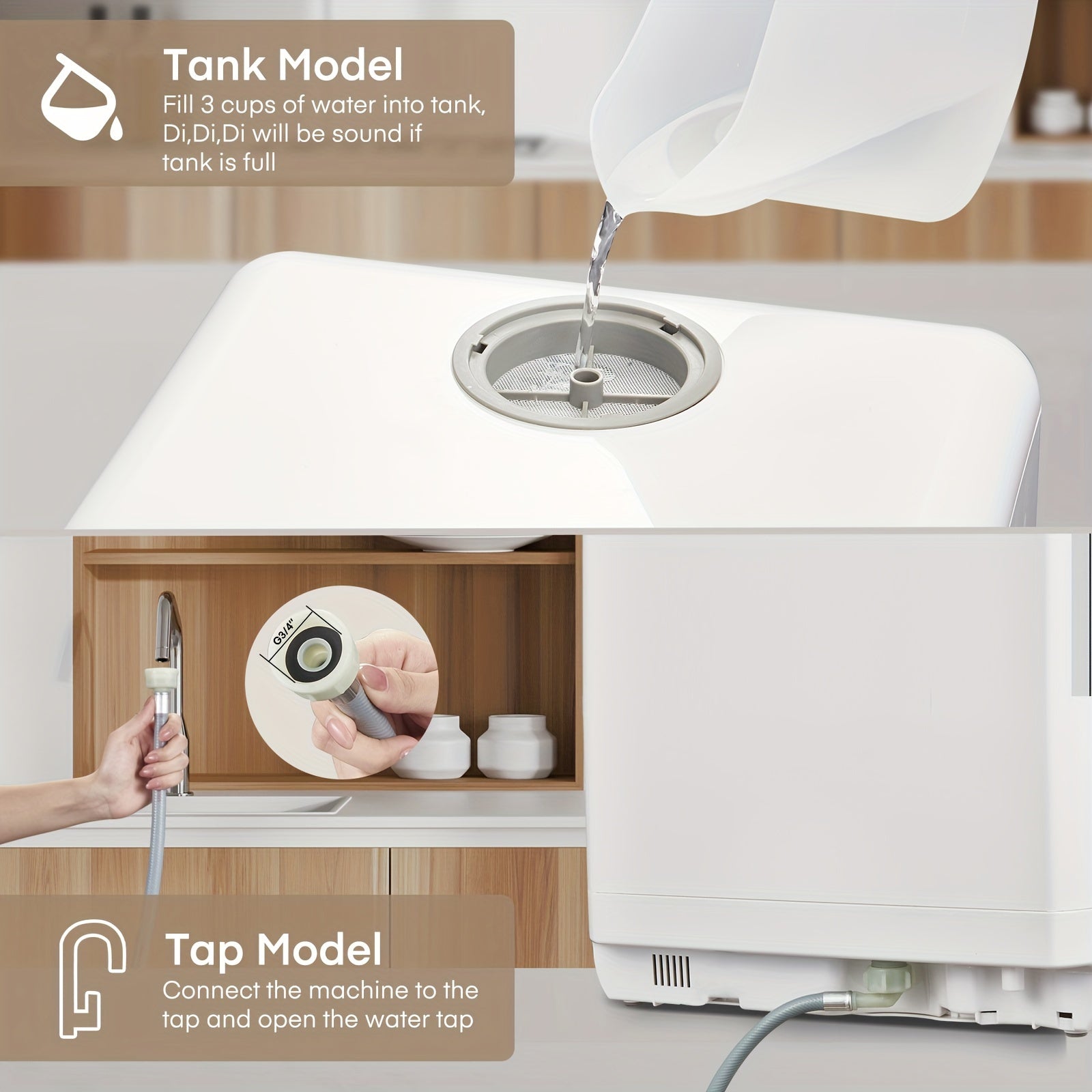Countertop Dishwasher, No Hookup Needed, 6 Programs, Dual Spray, High-Temp & Air-Dry & Timeing Function, Portable Dishwasher Countertop with 1.32gal Built-in Water Tank, Mini Dishwasher for Home, Apartments, RVs