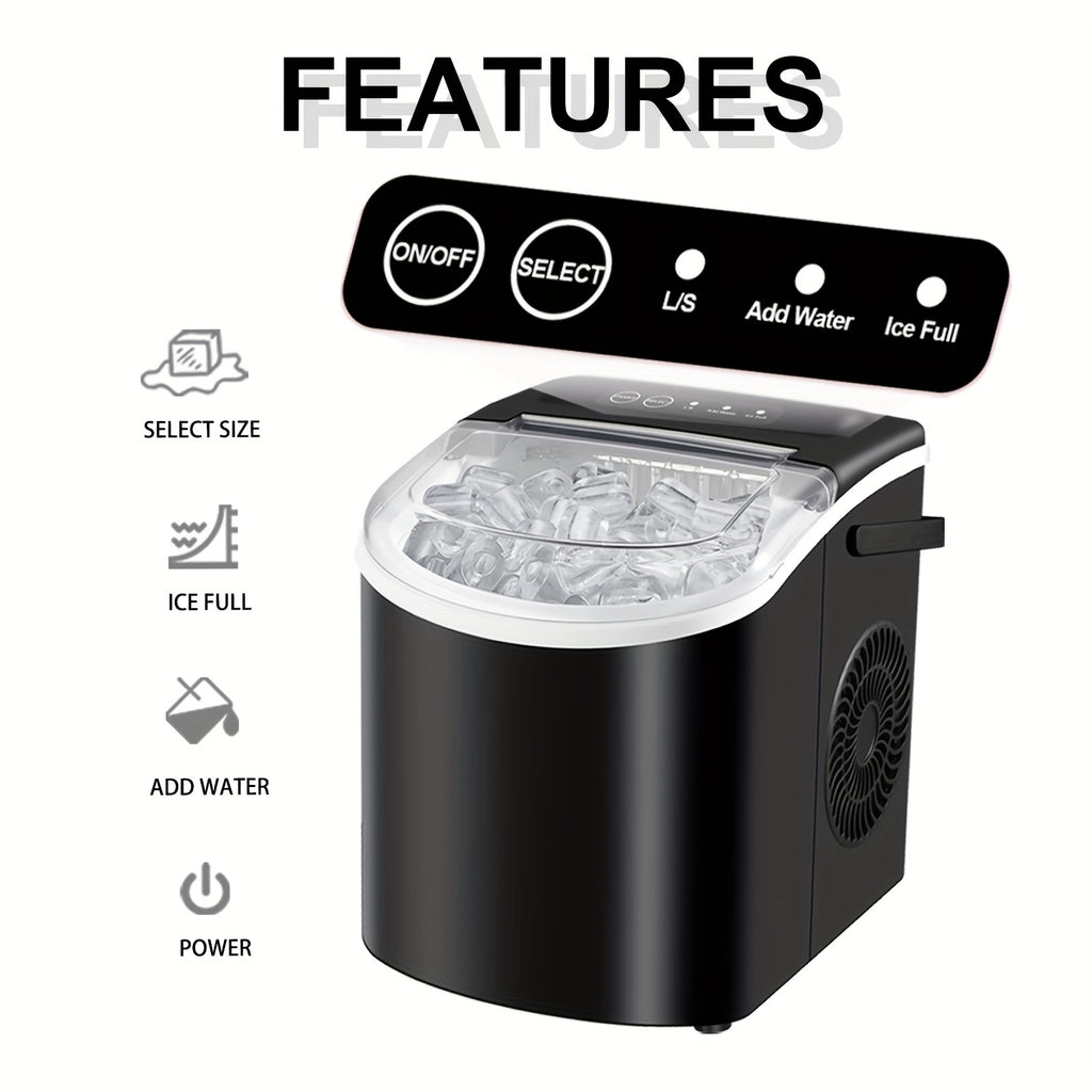 Countertop Ice Maker with Handle, Produces 29 Pounds of Ice in 24 Hours, Makes 9 Ice Cubes in 6 Minutes. Portable Ice Maker Comes with a Basket And Ice Scoop