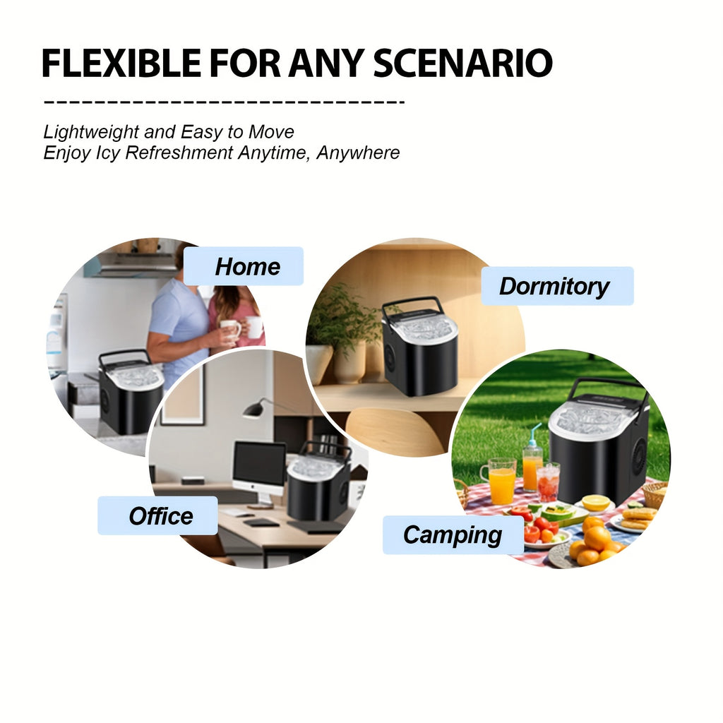 Countertop Ice Maker with Handle, Produces 29 Pounds of Ice in 24 Hours, Makes 9 Ice Cubes in 6 Minutes. Portable Ice Maker Comes with a Basket And Ice Scoop