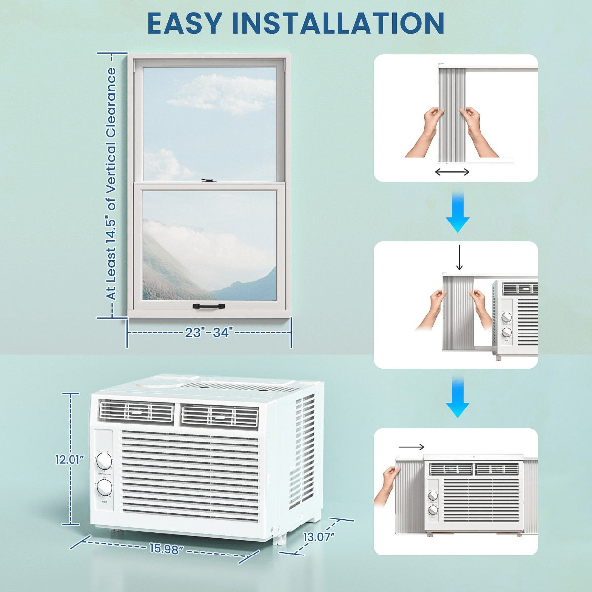 3-in-1 Window Air Conditioner (5,000/10,000 BTU) – Fast Cooling & Dehumidifier with 24H Timer