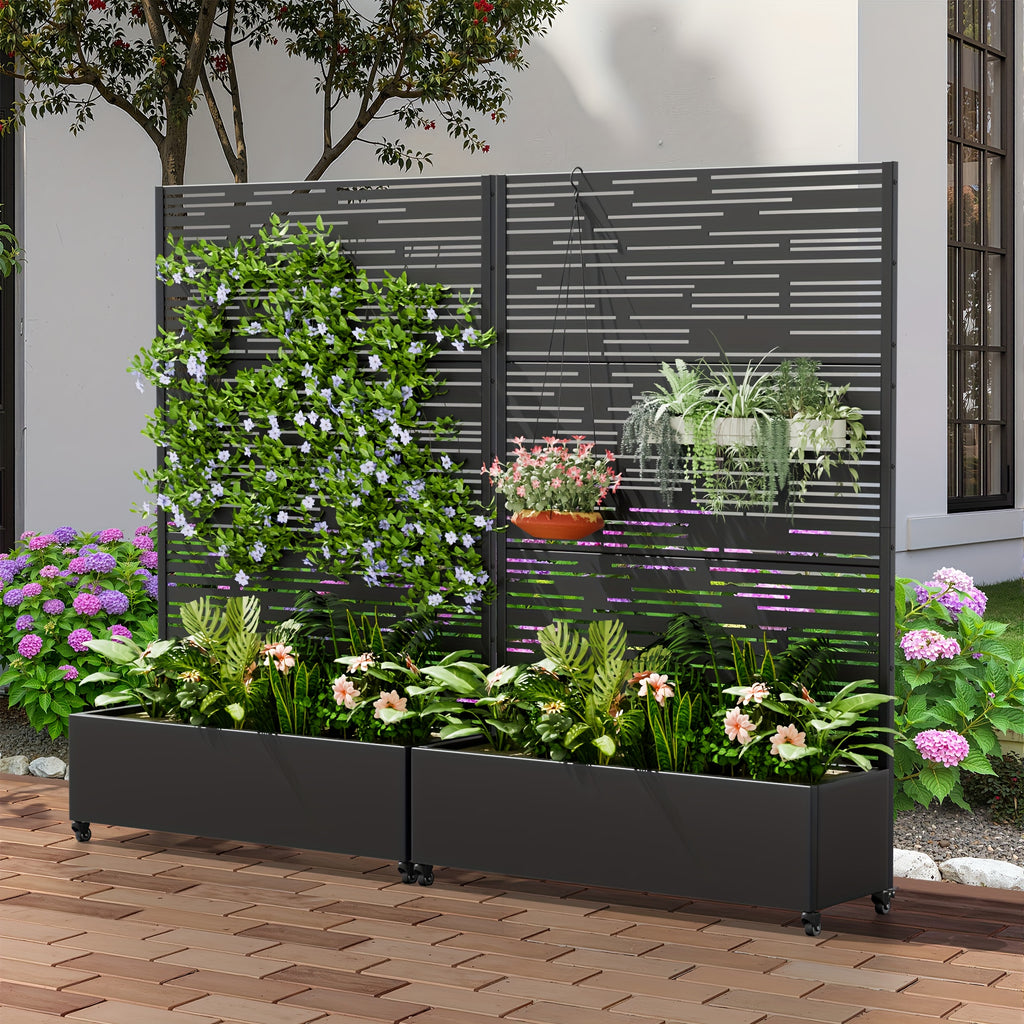 Iron Art Black Planter Box with Climbing Frame (Star 01) 183*120*40cm Thickness 6mm