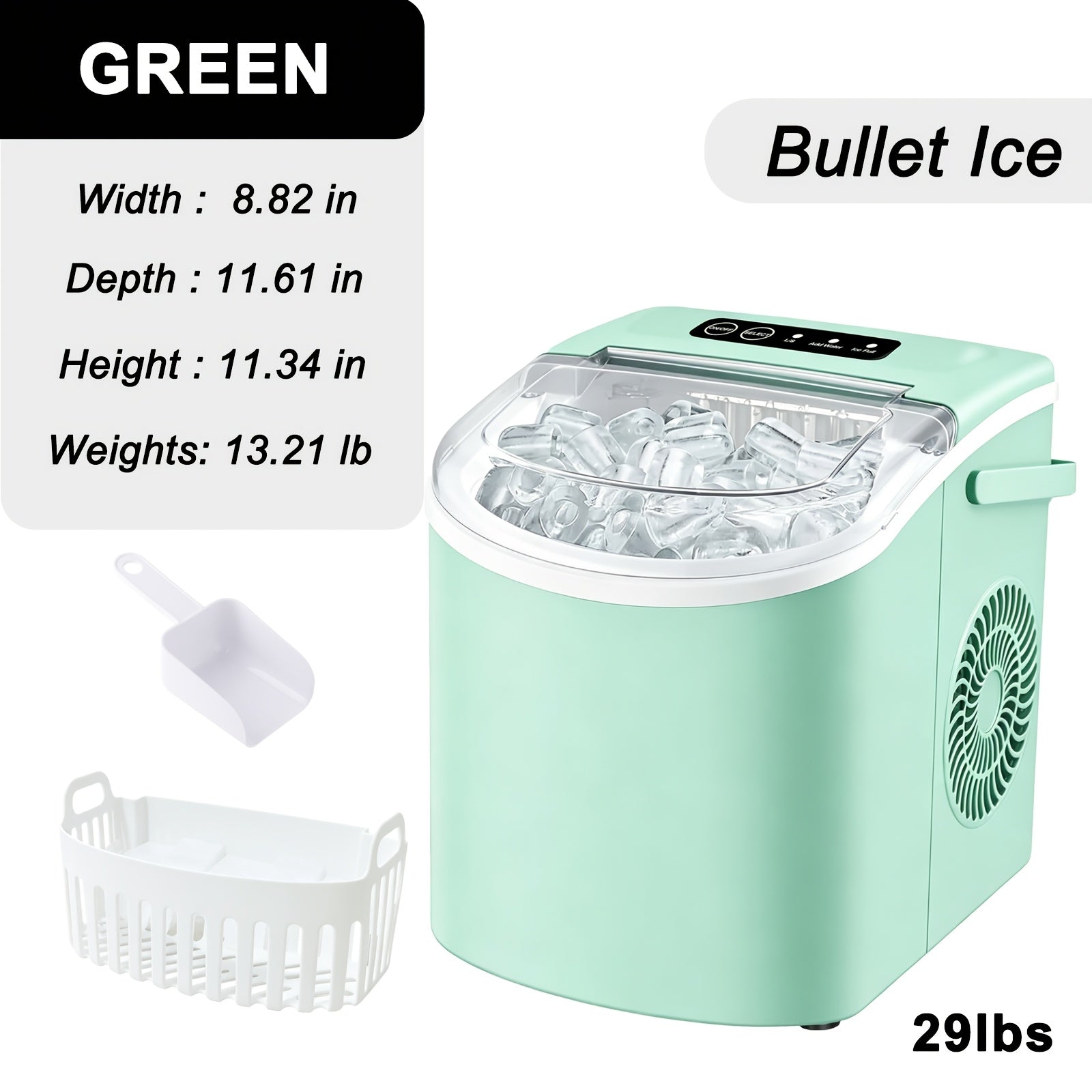 Countertop Ice Maker with Handle, Produces 29 Pounds of Ice in 24 Hours, Makes 9 Ice Cubes in 6 Minutes. Portable Ice Maker Comes with a Basket And Ice Scoop