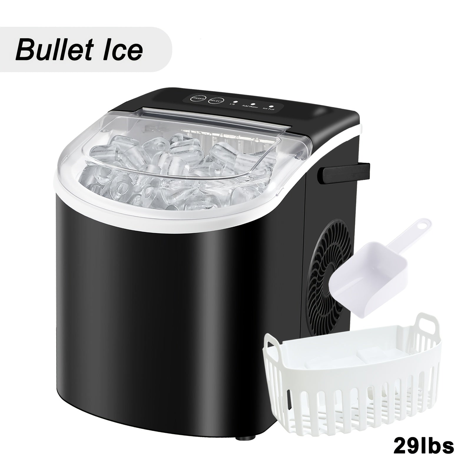 Countertop Ice Maker with Handle, Produces 29 Pounds of Ice in 24 Hours, Makes 9 Ice Cubes in 6 Minutes. Portable Ice Maker Comes with a Basket And Ice Scoop