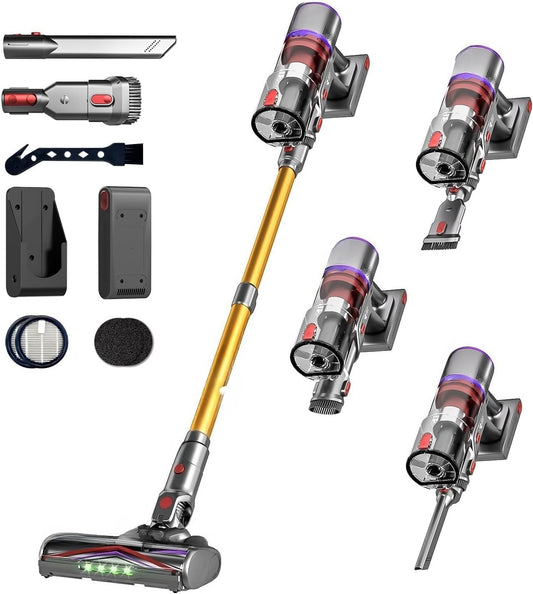UNINELL HOME Cordless Vacuum Cleaner, 50000Pa 580W 70Mins Vacuum Cleaners for Home,Anti-Tangle Stick Vacuum Self-Standing, Handheld Vacuum Rechargeable for Pet Hair/Carpet/Floor,LED Display