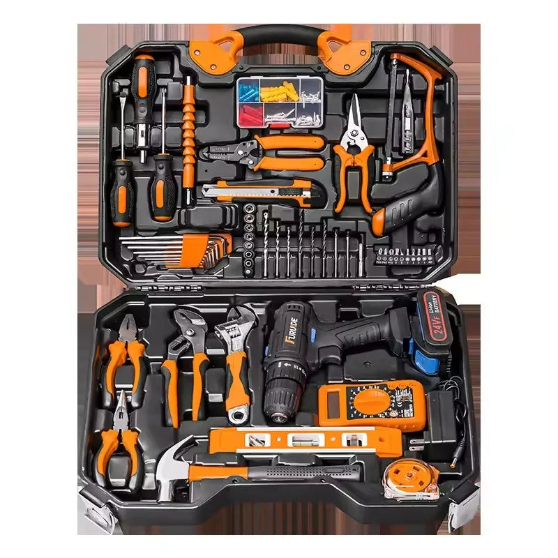 China Factory Household Tools 120 Pieces Portable Electric Drill Tool Set Woodworking Multifunctional Hardware Tool Cordless Set