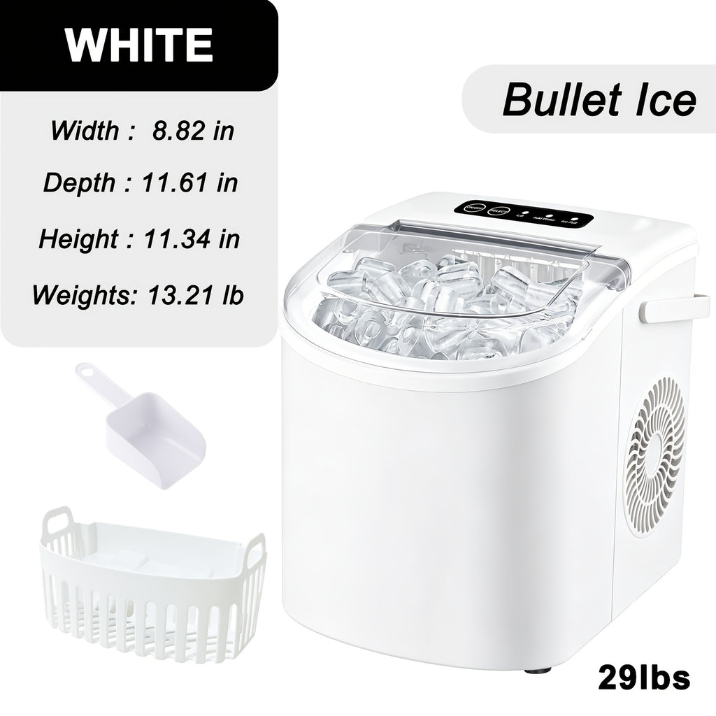 Countertop Ice Maker with Handle, Produces 29 Pounds of Ice in 24 Hours, Makes 9 Ice Cubes in 6 Minutes. Portable Ice Maker Comes with a Basket And Ice Scoop