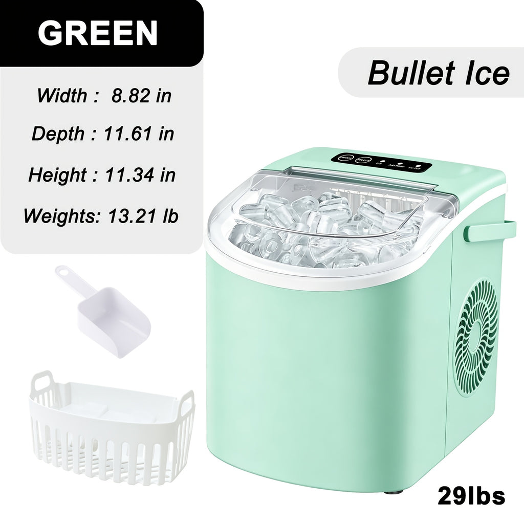 Countertop Ice Maker with Handle, Produces 29 Pounds of Ice in 24 Hours, Makes 9 Ice Cubes in 6 Minutes. Portable Ice Maker Comes with a Basket And Ice Scoop