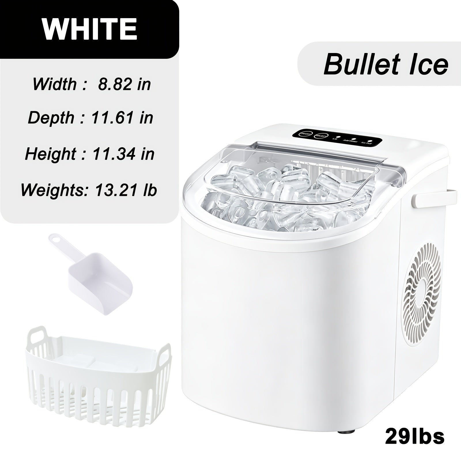 Countertop Ice Maker with Handle, Produces 29 Pounds of Ice in 24 Hours, Makes 9 Ice Cubes in 6 Minutes. Portable Ice Maker Comes with a Basket And Ice Scoop