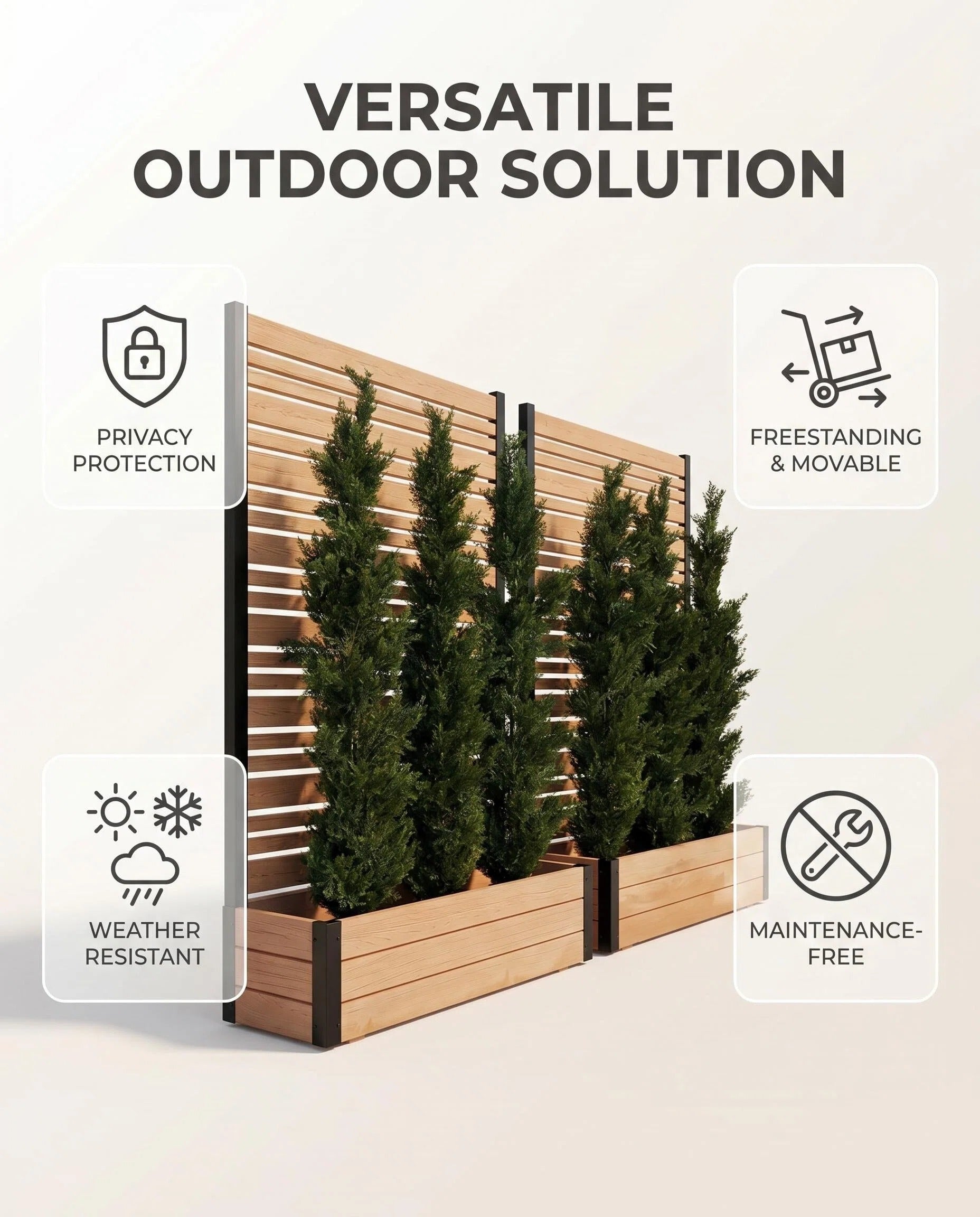 6ft Wood & Metal Privacy Planter with Trellis