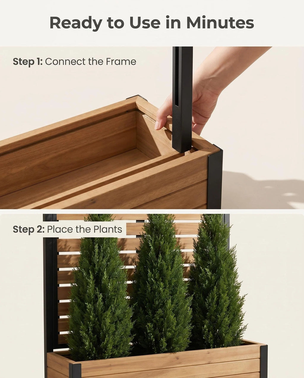 6ft Wood & Metal Privacy Planter with Trellis